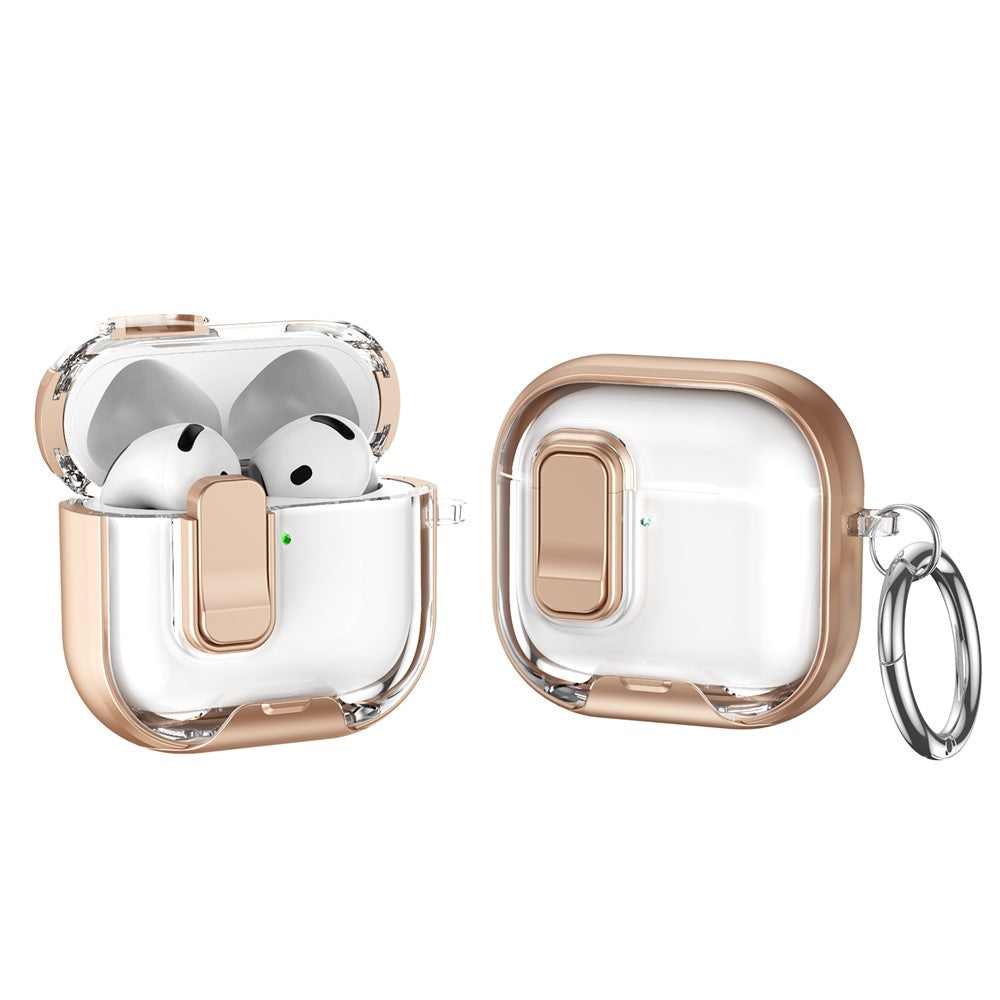 Compatible With  AirPods 5 / 4 Case TPU PC Earbuds Protective Cover with Switch  /  Stand  /  Carrying Hook - Gold