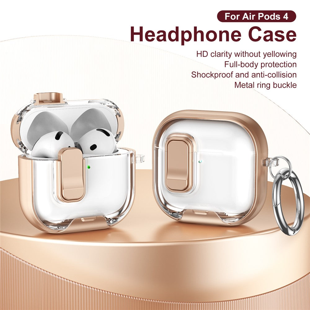 Compatible With  AirPods 5 / 4 Case TPU PC Earbuds Protective Cover with Switch  /  Stand  /  Carrying Hook - Gold