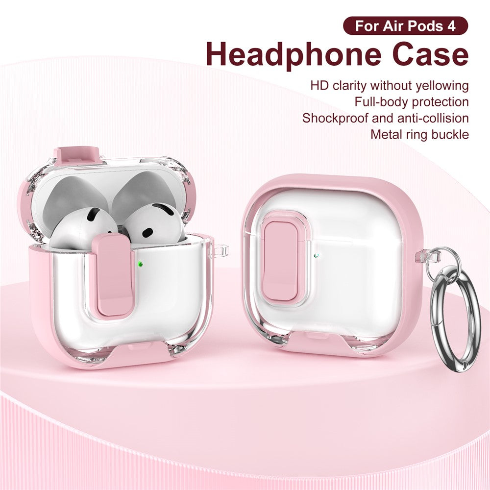 Compatible With  AirPods 5 / 4 Case TPU PC Earbuds Protective Cover with Switch  /  Stand  /  Carrying Hook - Pink