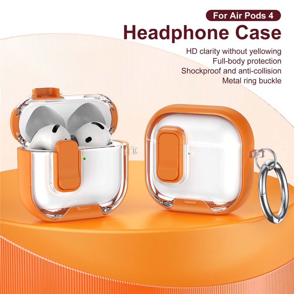 Compatible With  AirPods 5 / 4 Case TPU PC Earbuds Protective Cover with Switch  /  Stand  /  Carrying Hook - Orange