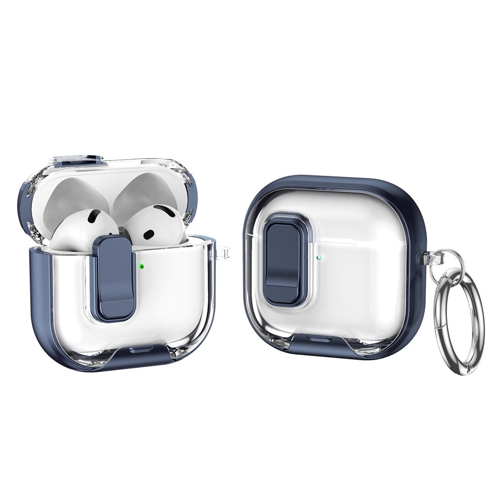 Compatible With  AirPods 5 / 4 Case TPU PC Earbuds Protective Cover with Switch  /  Stand  /  Carrying Hook - Dark Blue
