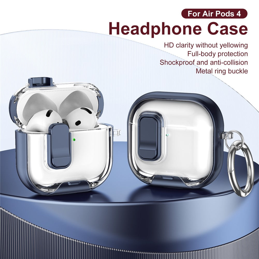 Compatible With  AirPods 5 / 4 Case TPU PC Earbuds Protective Cover with Switch  /  Stand  /  Carrying Hook - Dark Blue