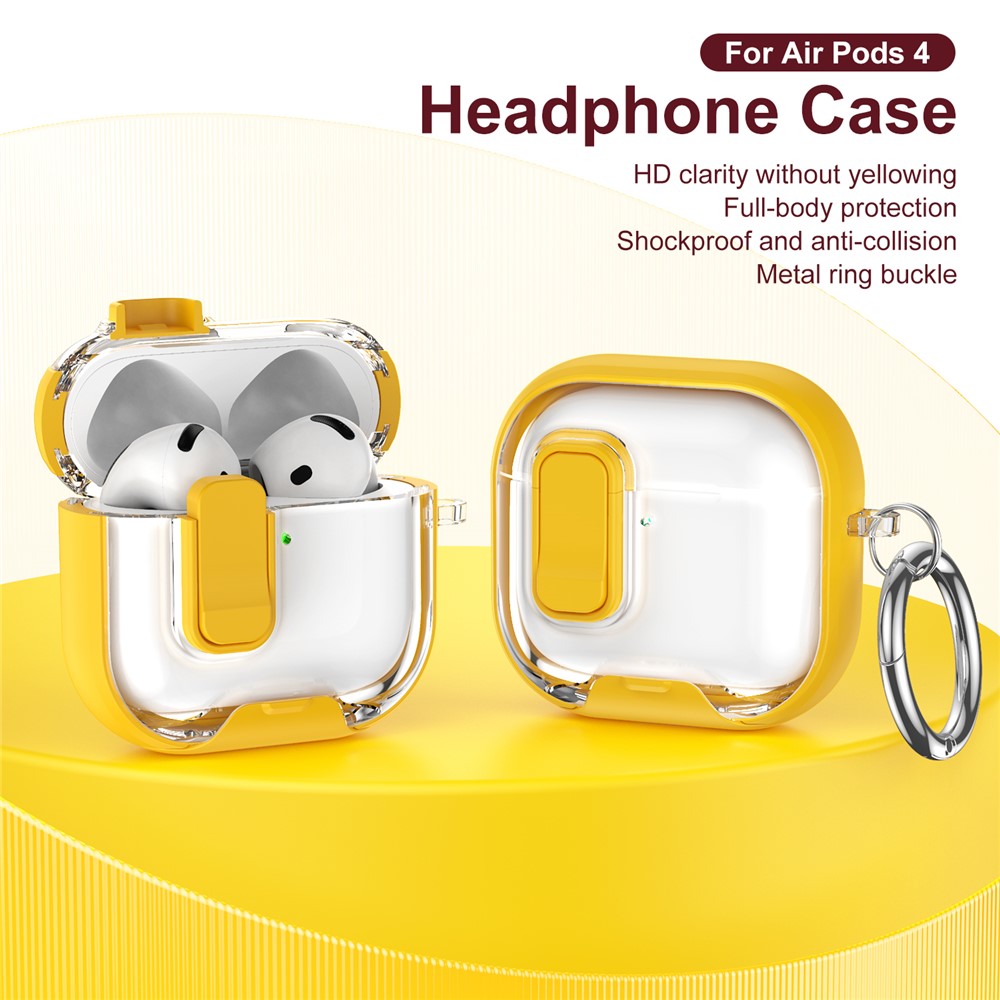 Compatible With  AirPods 5 / 4 Case TPU PC Earbuds Protective Cover with Switch  /  Stand  /  Carrying Hook - Yellow