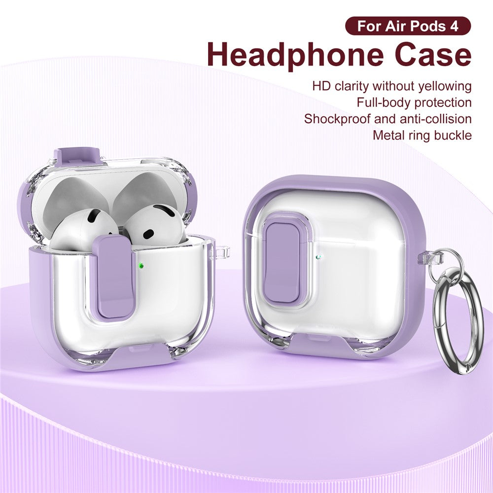 Compatible With  AirPods 5 / 4 Case TPU PC Earbuds Protective Cover with Switch  /  Stand  /  Carrying Hook - Purple