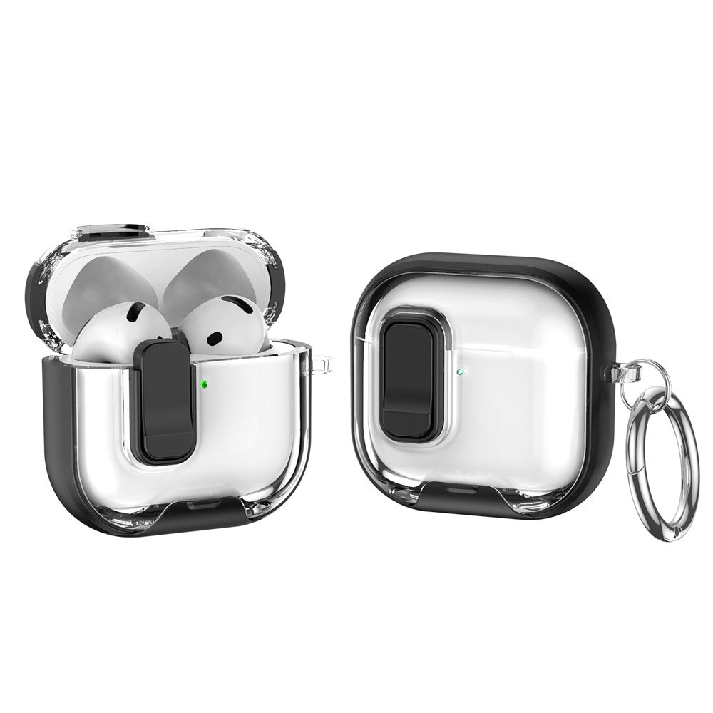 Compatible With  AirPods 5 / 4 Case TPU PC Earbuds Protective Cover with Switch  /  Stand  /  Carrying Hook - Black
