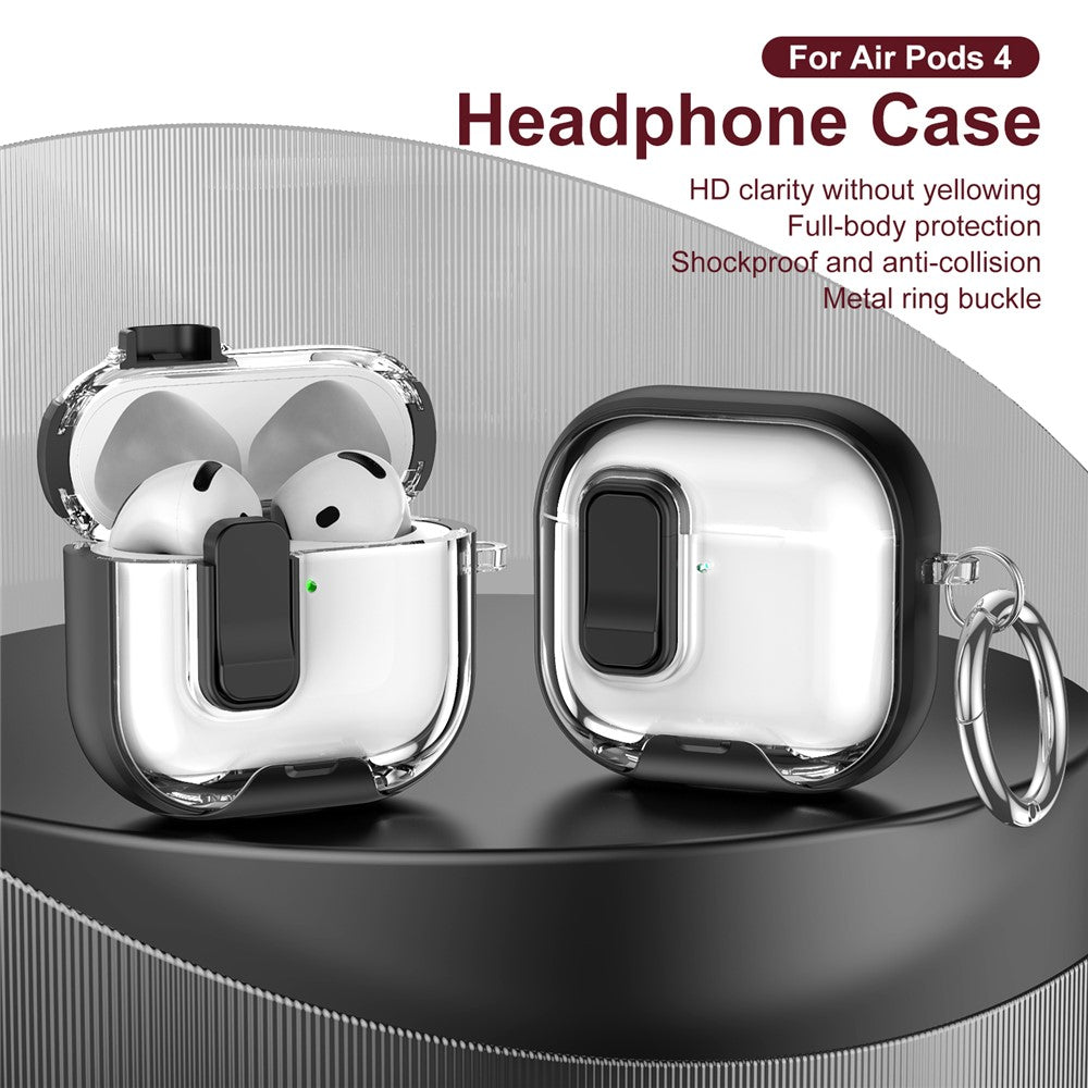 Compatible With  AirPods 5 / 4 Case TPU PC Earbuds Protective Cover with Switch  /  Stand  /  Carrying Hook - Black