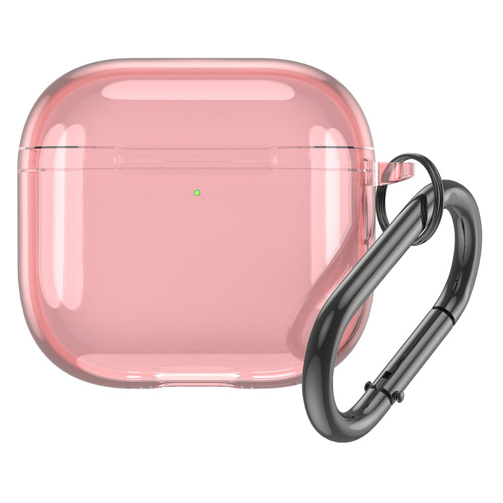 Compatible With  AirPods 5 / 4 Case TPU Anti Drop Protective Cover with Carabiner - Transparent Pink