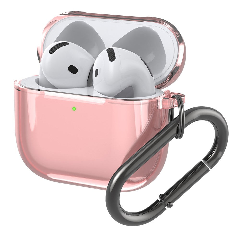Compatible With  AirPods 5 / 4 Case TPU Anti Drop Protective Cover with Carabiner - Transparent Pink