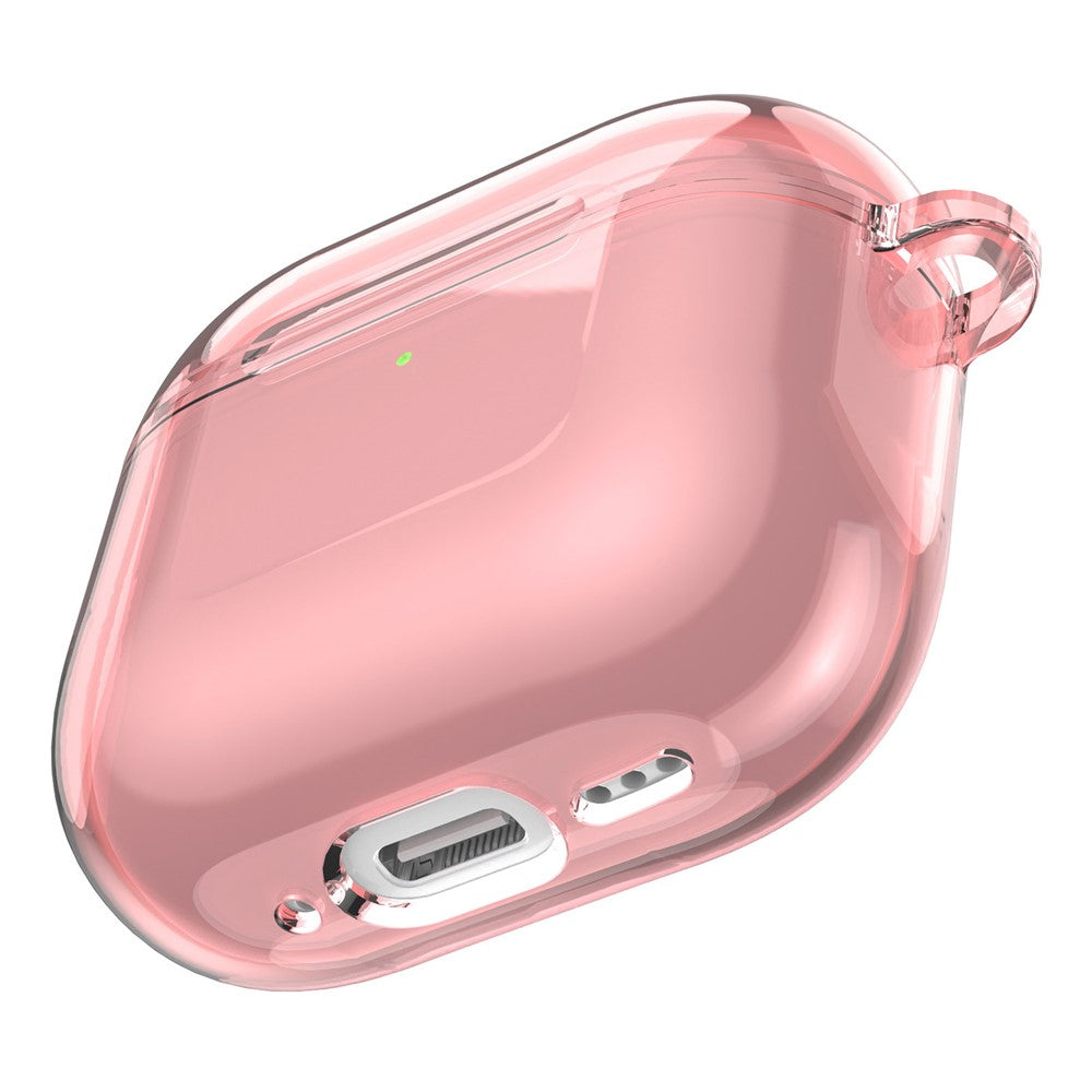 Compatible With  AirPods 5 / 4 Case TPU Anti Drop Protective Cover with Carabiner - Transparent Pink