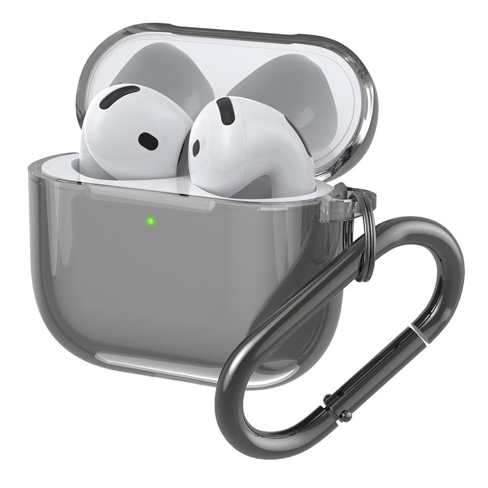 Compatible With  AirPods 5 / 4 Case TPU Anti Drop Protective Cover with Carabiner - Transparent Black