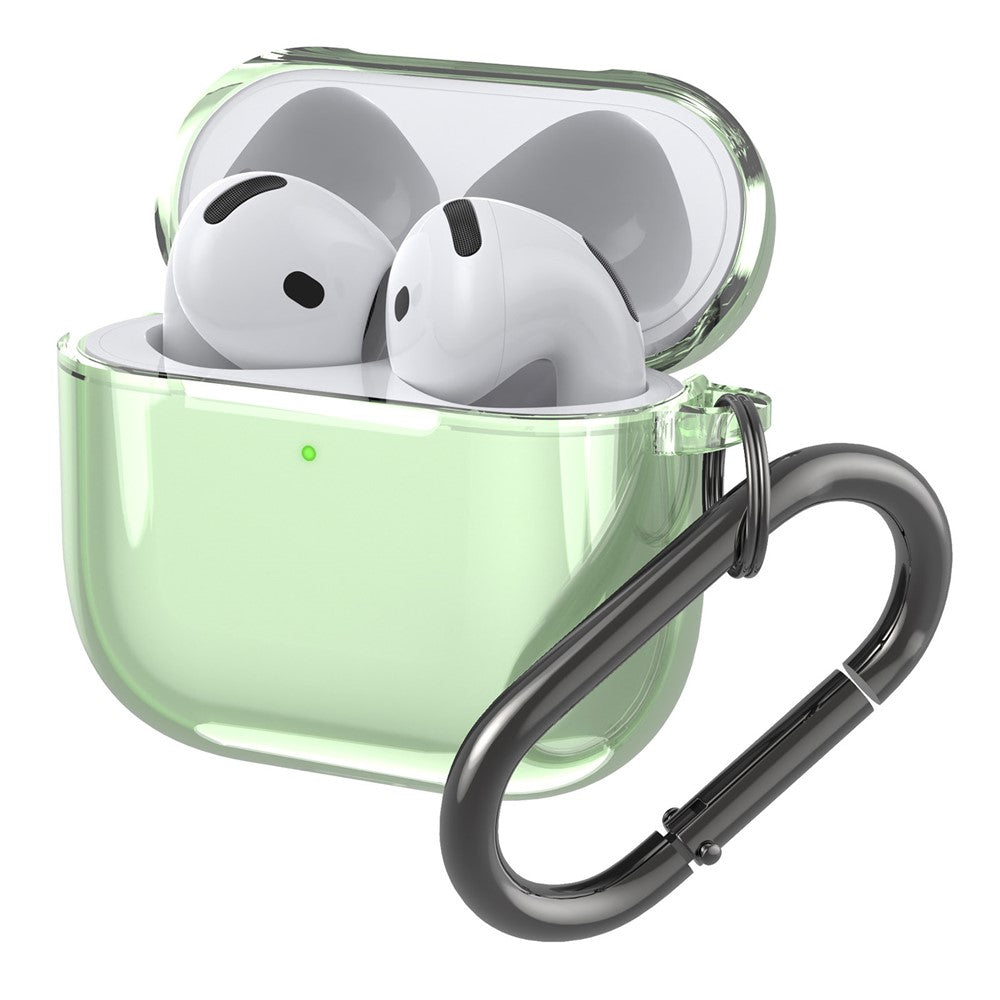 Compatible With  AirPods 5 / 4 Case TPU Anti Drop Protective Cover with Carabiner - Transparent Green