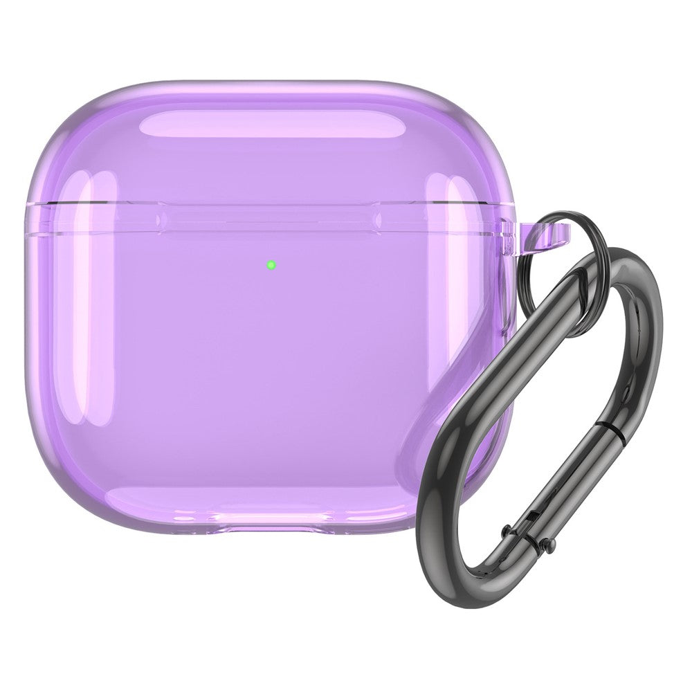 Compatible With  AirPods 5 / 4 Case TPU Anti Drop Protective Cover with Carabiner - Transparent Purple