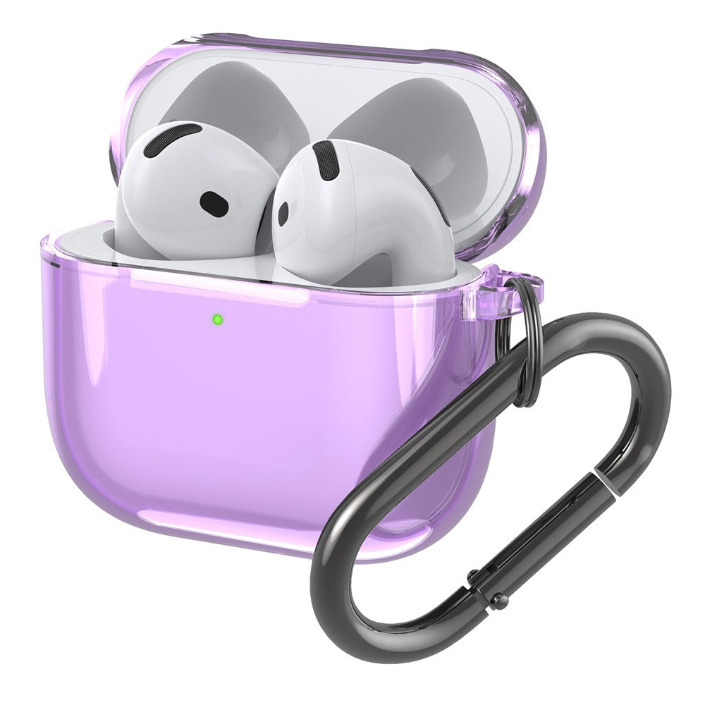 Compatible With  AirPods 5 / 4 Case TPU Anti Drop Protective Cover with Carabiner - Transparent Purple