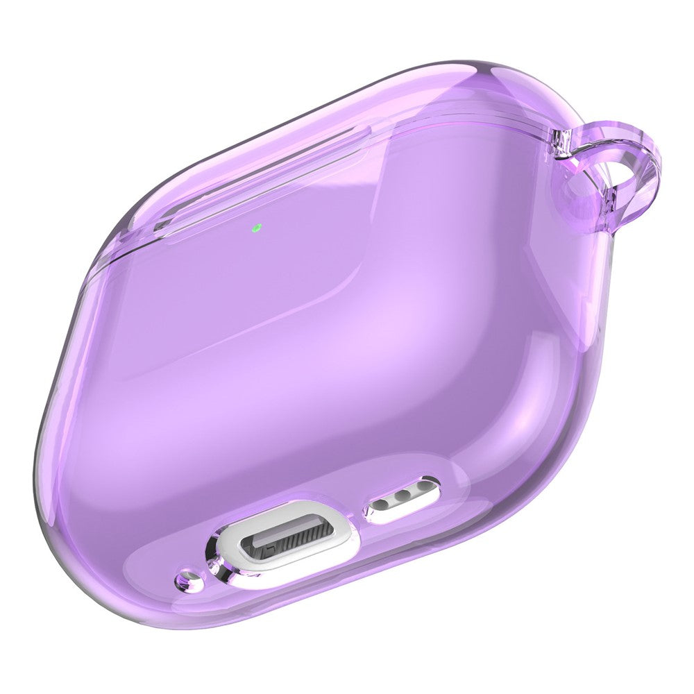 Compatible With  AirPods 5 / 4 Case TPU Anti Drop Protective Cover with Carabiner - Transparent Purple