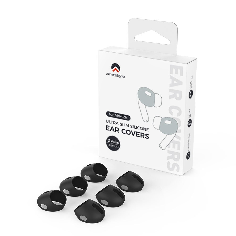 AHASTYLE PT76-4 3 Pairs Silicone Ear Tips Compatible With  AirPods 5 / 4 Skin Cover Ultra Thin Anti Slip Cover - Black
