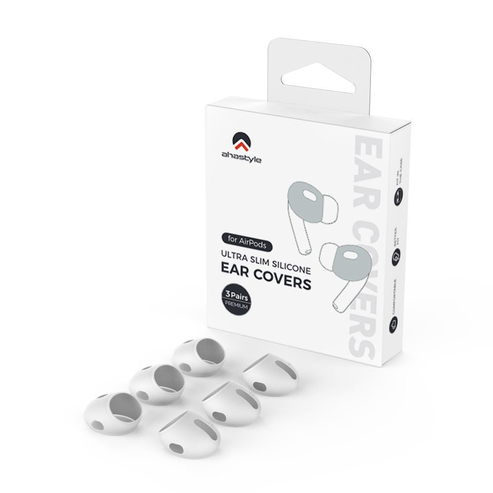 AHASTYLE PT76-4 3 Pairs Silicone Ear Tips Compatible With  AirPods 5 / 4 Skin Cover Ultra Thin Anti Slip Cover - White