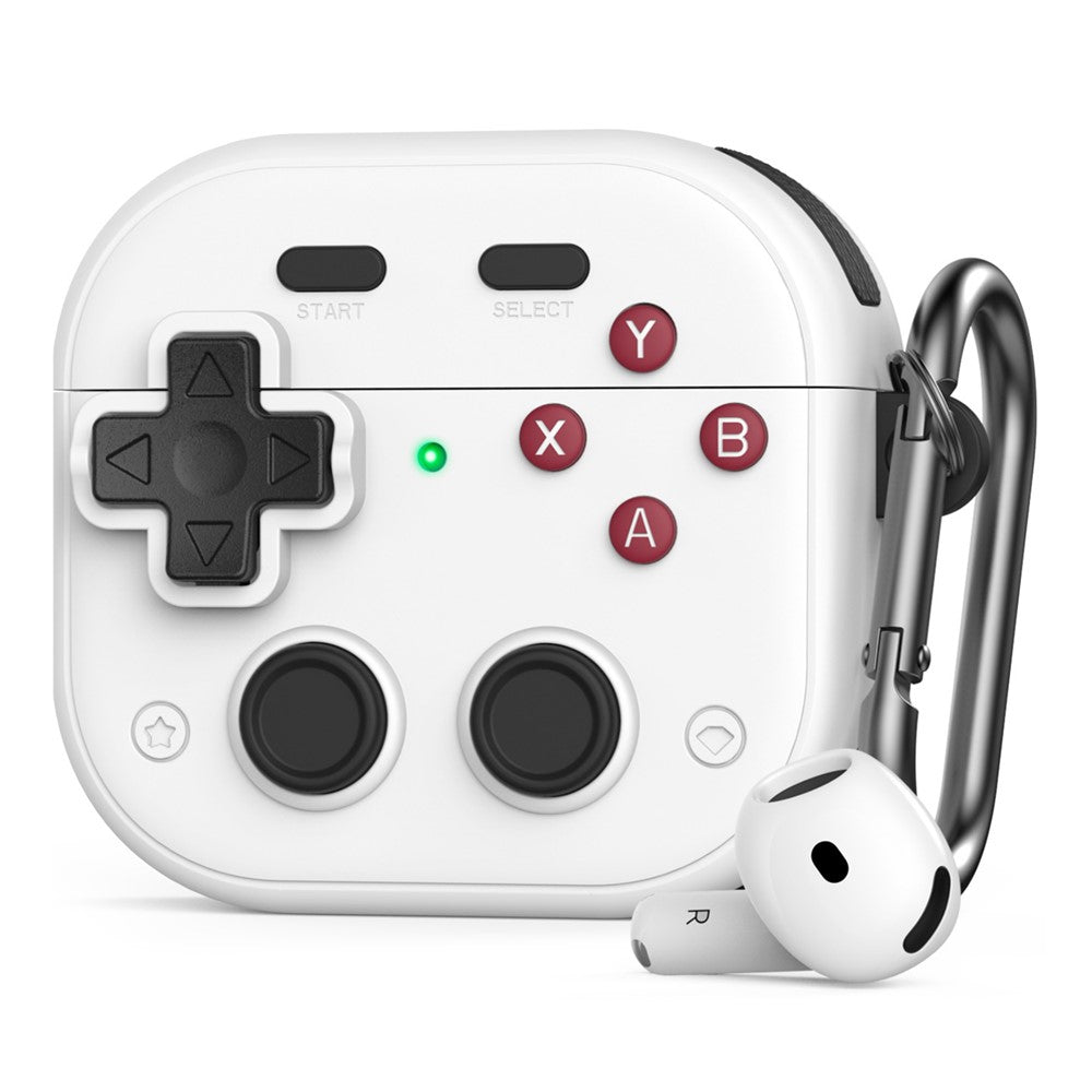 AHASTYLE WG175 Compatible With  AirPods 5 / 4 Protective Case Game Console Design Silicone Earphone Cover with Carabiner - White