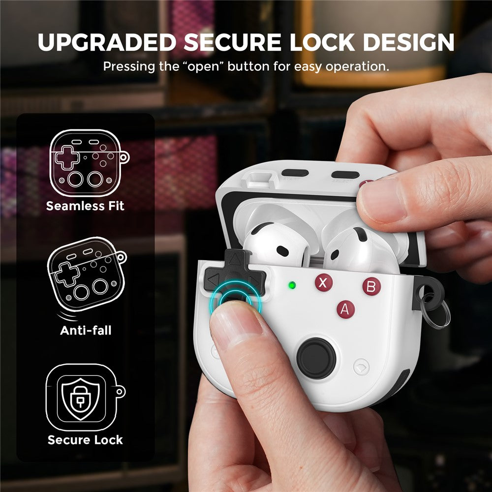AHASTYLE WG175 Compatible With  AirPods 5 / 4 Protective Case Game Console Design Silicone Earphone Cover with Carabiner - White