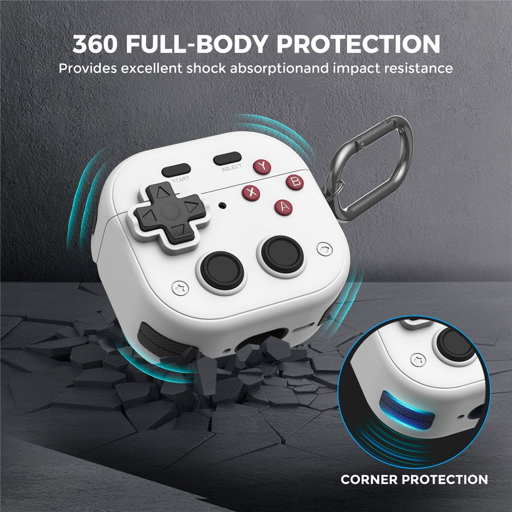 AHASTYLE WG175 Compatible With  AirPods 5 / 4 Protective Case Game Console Design Silicone Earphone Cover with Carabiner - White