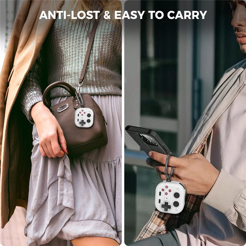 AHASTYLE WG175 Compatible With  AirPods 5 / 4 Protective Case Game Console Design Silicone Earphone Cover with Carabiner - White