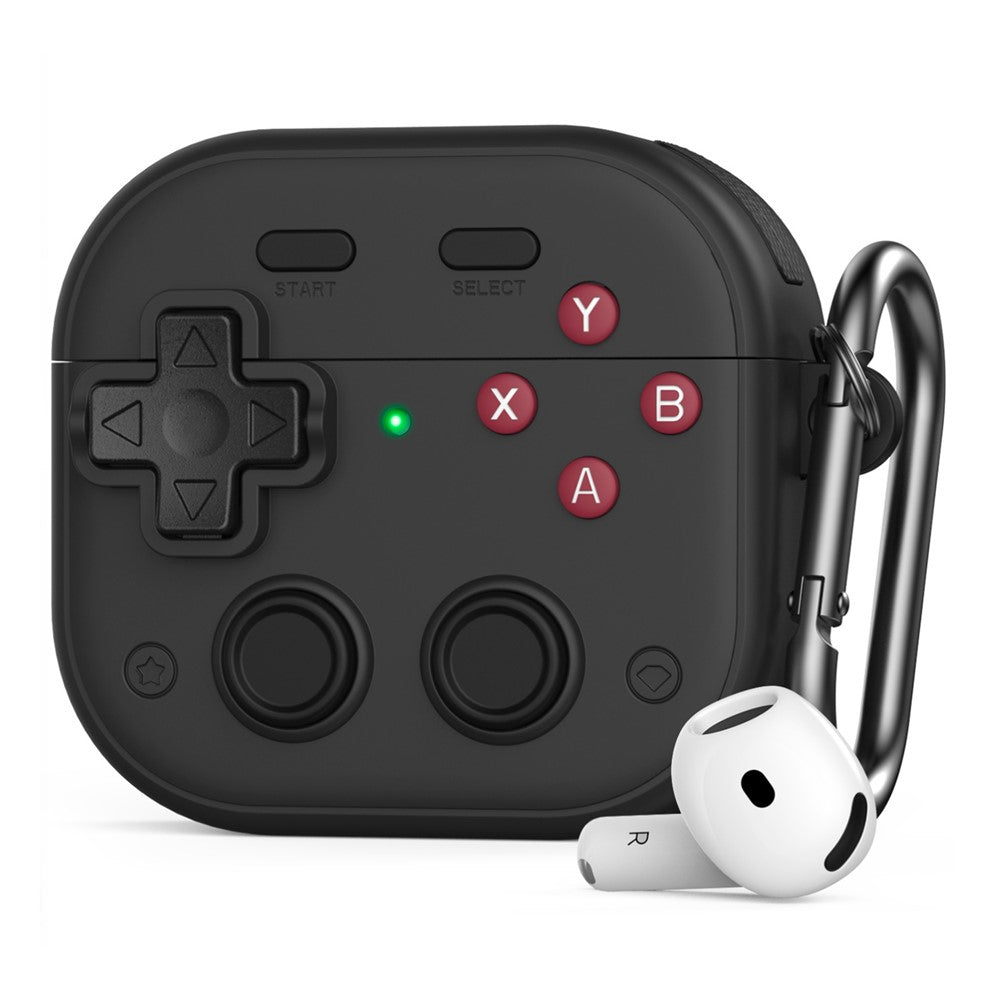 AHASTYLE WG175 Compatible With  AirPods 5 / 4 Protective Case Game Console Design Silicone Earphone Cover with Carabiner - Black