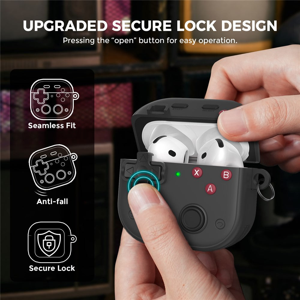 AHASTYLE WG175 Compatible With  AirPods 5 / 4 Protective Case Game Console Design Silicone Earphone Cover with Carabiner - Black