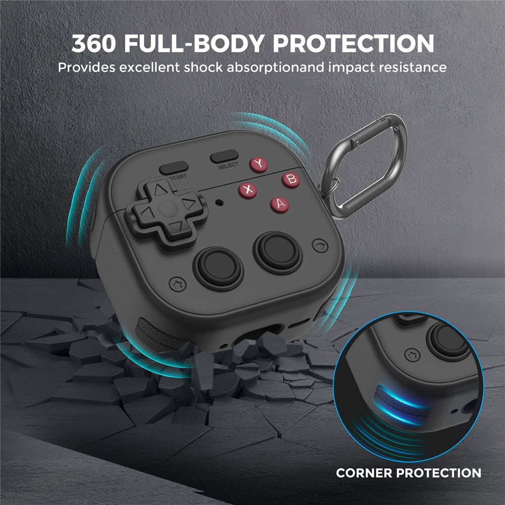AHASTYLE WG175 Compatible With  AirPods 5 / 4 Protective Case Game Console Design Silicone Earphone Cover with Carabiner - Black