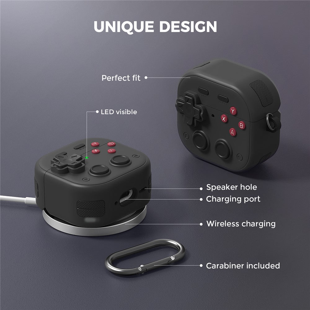 AHASTYLE WG175 Compatible With  AirPods 5 / 4 Protective Case Game Console Design Silicone Earphone Cover with Carabiner - Black
