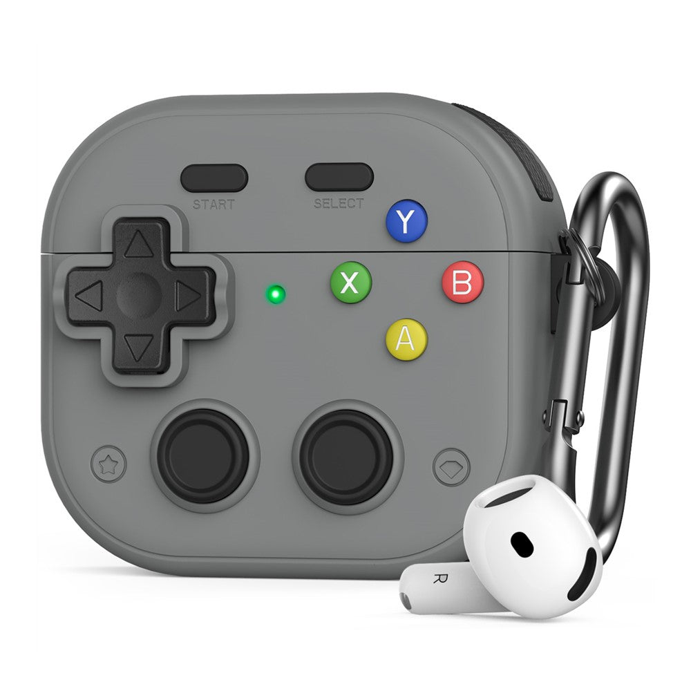 AHASTYLE WG175 Compatible With  AirPods 5 / 4 Protective Case Game Console Design Silicone Earphone Cover with Carabiner - Light Grey