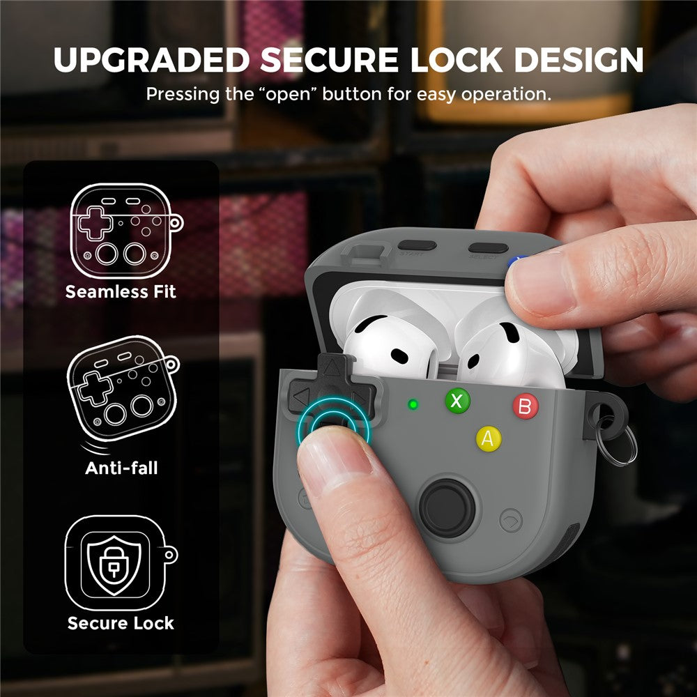 AHASTYLE WG175 Compatible With  AirPods 5 / 4 Protective Case Game Console Design Silicone Earphone Cover with Carabiner - Light Grey