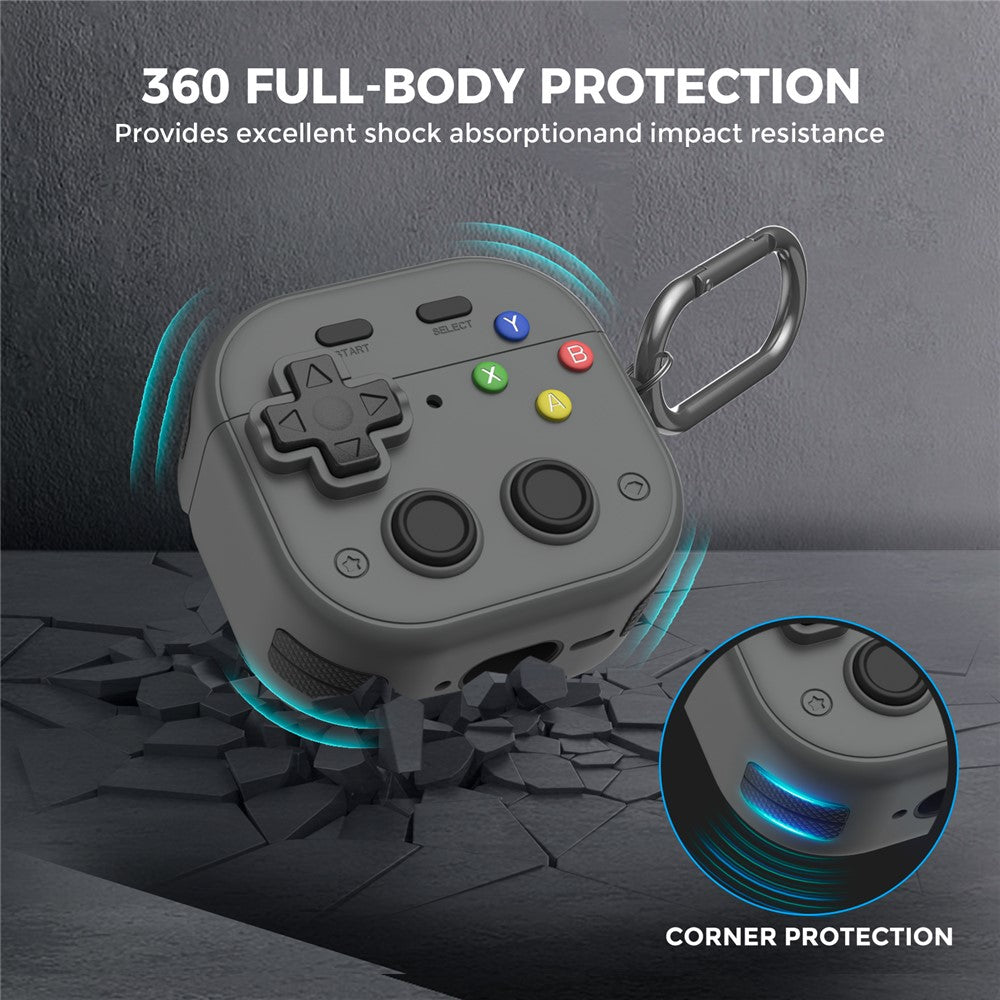 AHASTYLE WG175 Compatible With  AirPods 5 / 4 Protective Case Game Console Design Silicone Earphone Cover with Carabiner - Light Grey