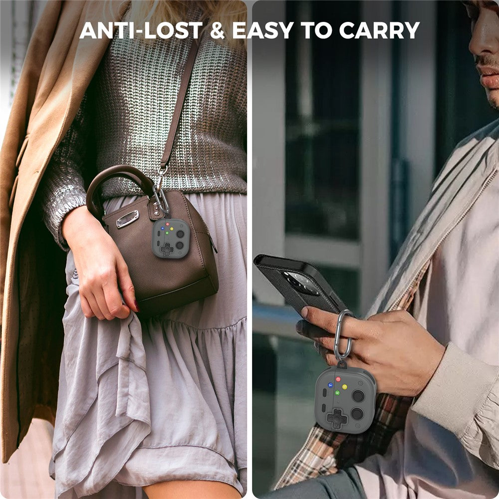 AHASTYLE WG175 Compatible With  AirPods 5 / 4 Protective Case Game Console Design Silicone Earphone Cover with Carabiner - Light Grey