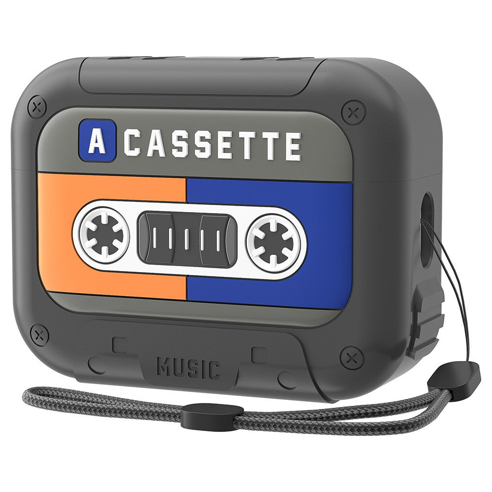 Compatible With  AirPods 5 / 4 Silicone Case Retro Cassette Style Earphone Protective Cover with Strap - Yellow + Blue