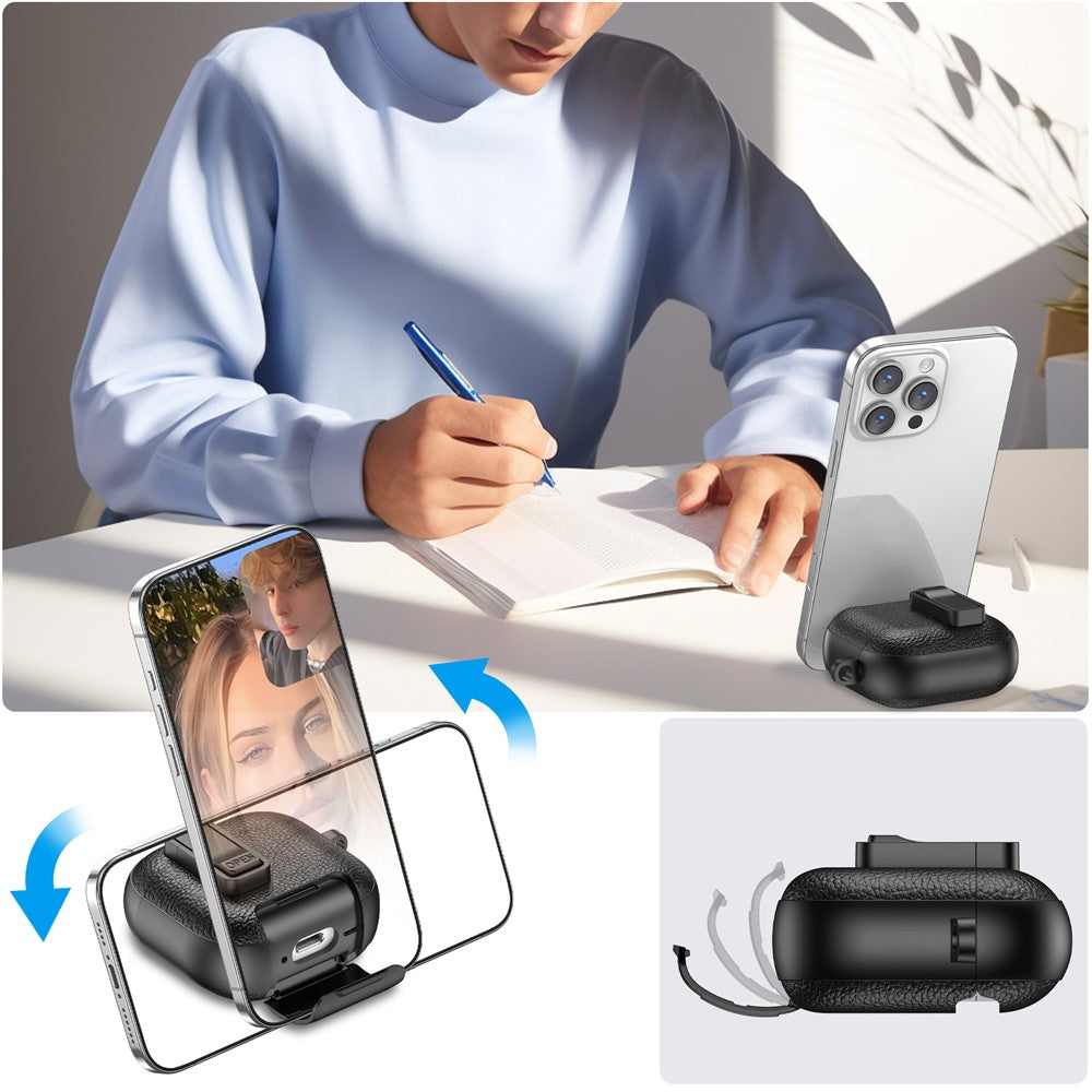 Compatible With  AirPods 5 / 4 Case Leather Texture Lock Stand Design Earphone Protective Cover with Carabiner - Black + White
