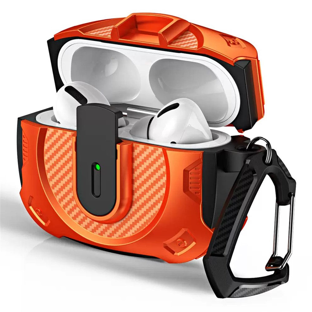 COTECI Compatible With  AirPods 5 / 4 Battle Armor Case Carbon Fiber PC + TPU Earphone Cover with Carabiner - Orange