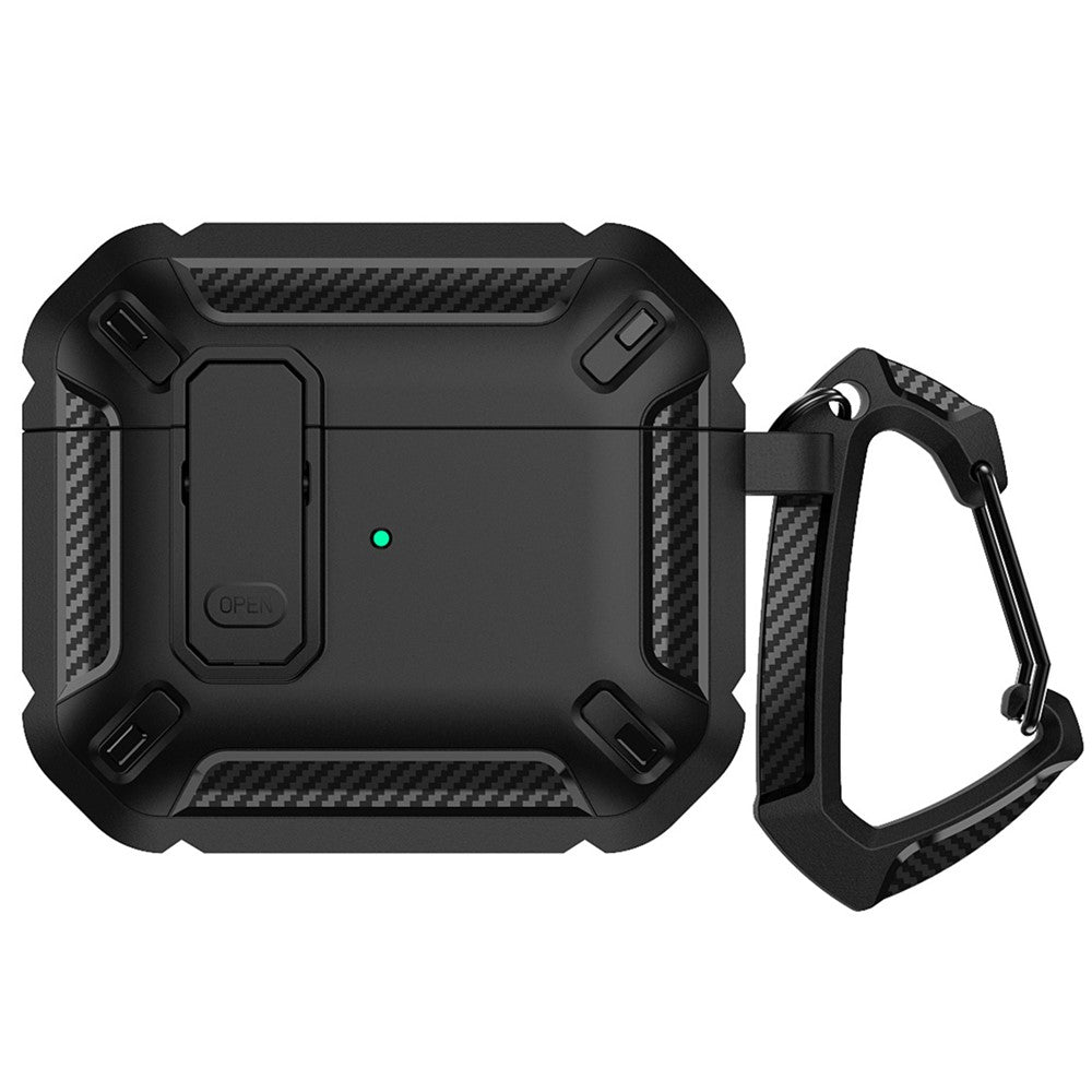 COTECI Compatible With  AirPods 5 / 4 Earbud Case Carbon Fiber PC + TPU Earphone Cover with Carabiner - Black