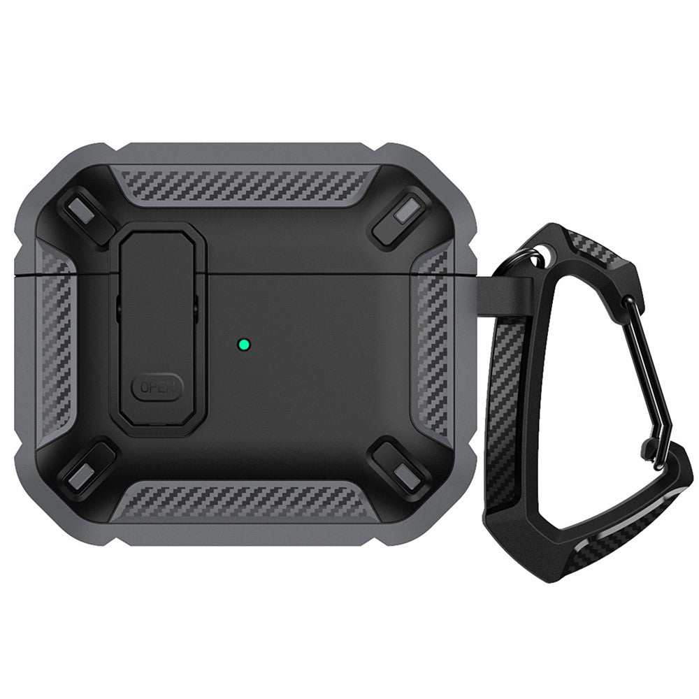 COTECI Compatible With  AirPods 5 / 4 Earbud Case Carbon Fiber PC + TPU Earphone Cover with Carabiner - Grey
