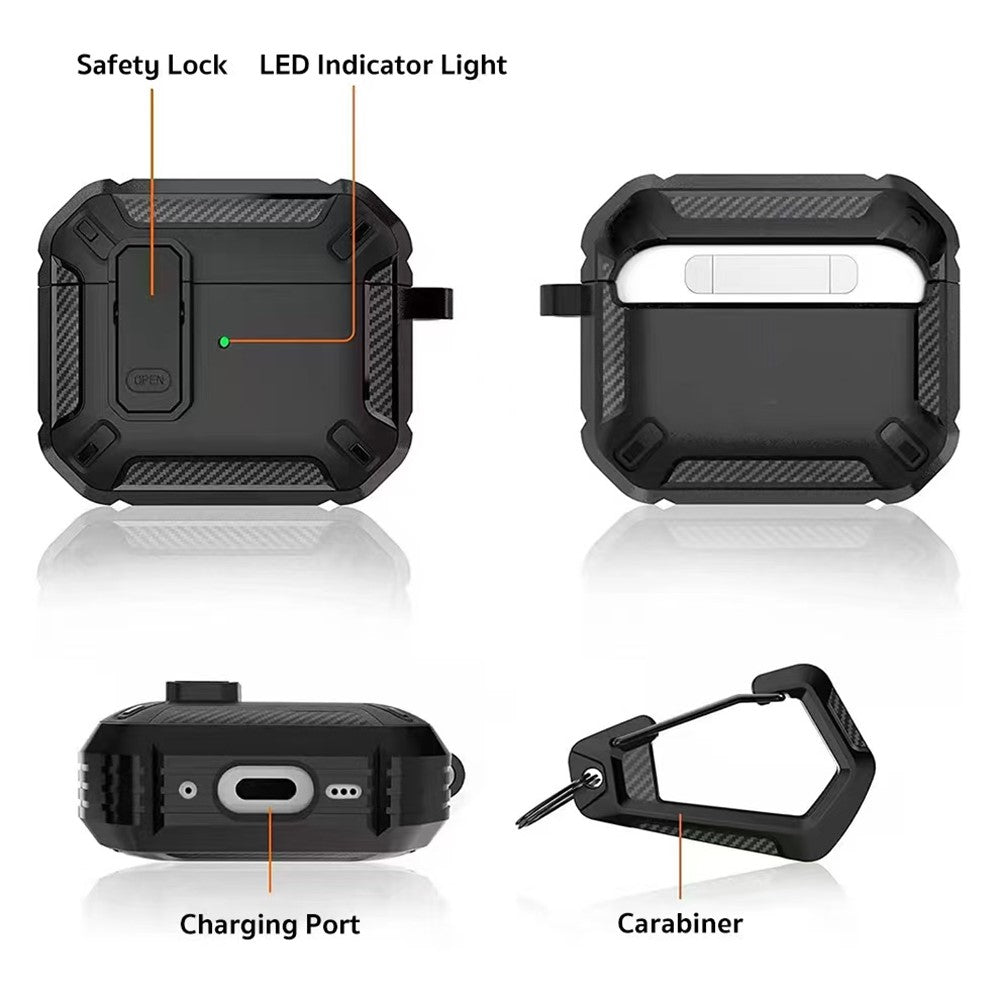 COTECI Compatible With  AirPods 5 / 4 Earbud Case Carbon Fiber PC + TPU Earphone Cover with Carabiner - Grey