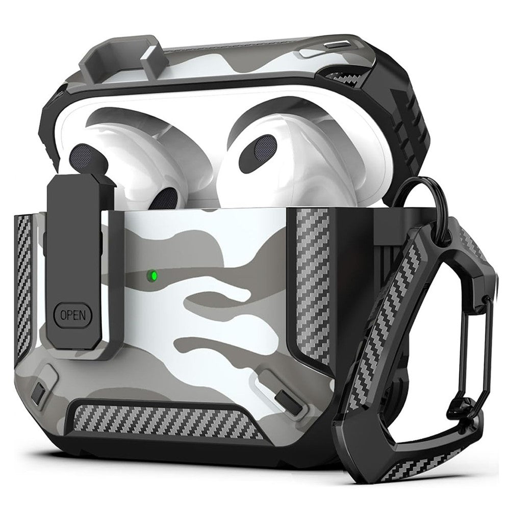 COTECI Compatible With  AirPods 5 / 4 Earbud Case Carbon Fiber PC + TPU Earphone Cover with Carabiner - Camouflage Grey