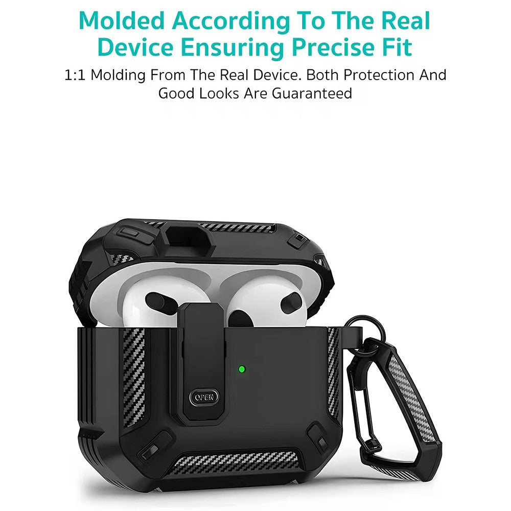 COTECI Compatible With  AirPods 5 / 4 Earbud Case Carbon Fiber PC + TPU Earphone Cover with Carabiner - Camouflage Grey