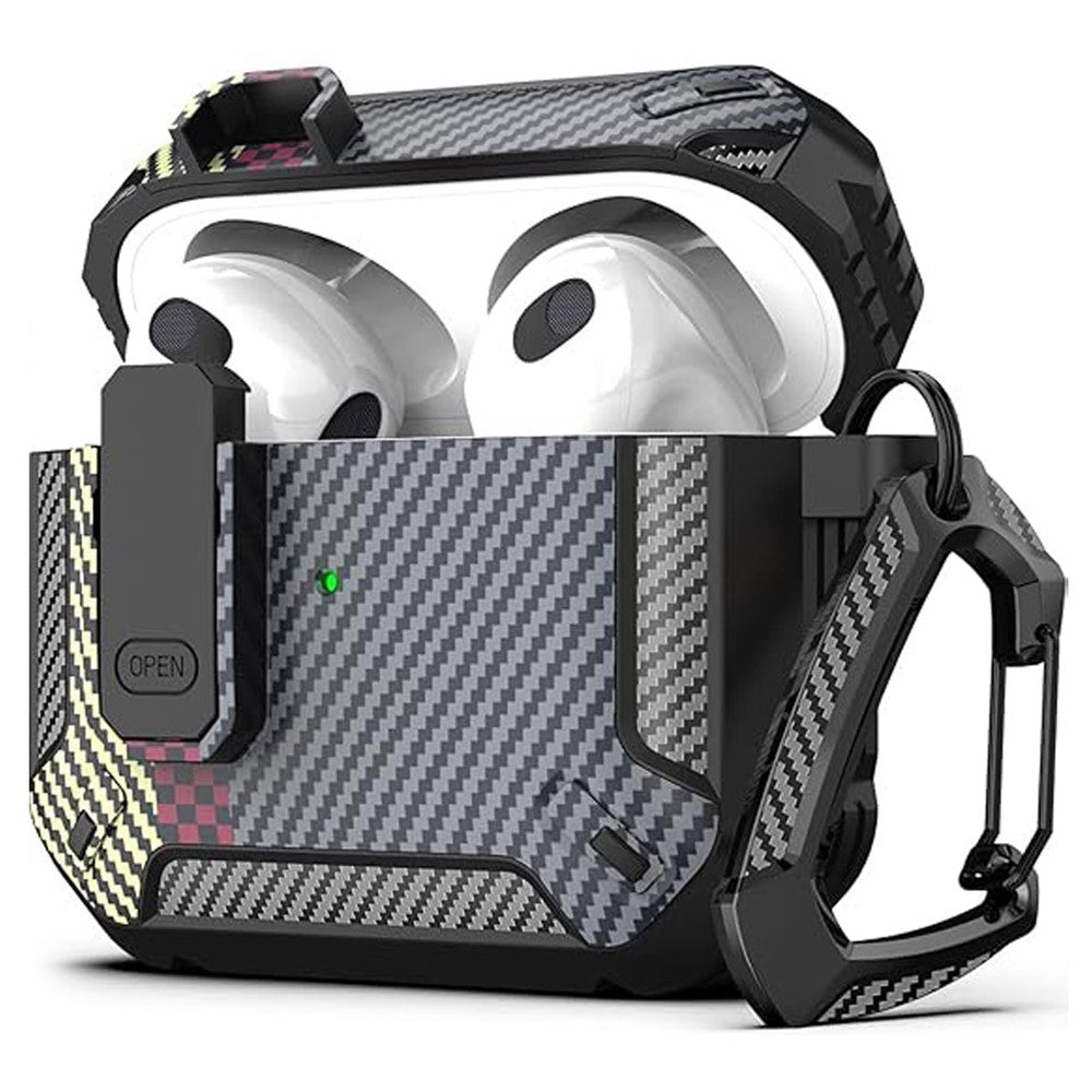 COTECI Compatible With  AirPods 5 / 4 Earbud Case Carbon Fiber PC + TPU Earphone Cover with Carabiner - Carbon Fiber Texture