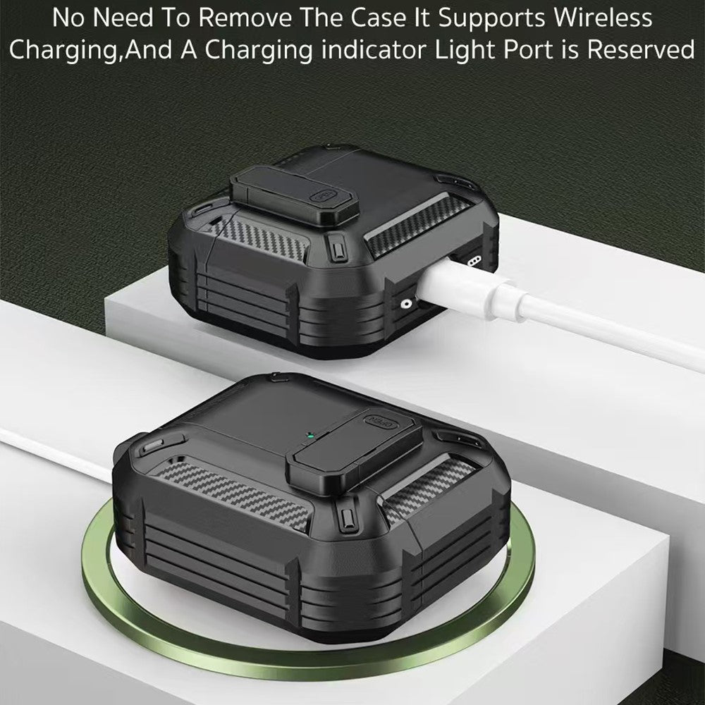 COTECI Compatible With  AirPods 5 / 4 Earbud Case Carbon Fiber PC + TPU Earphone Cover with Carabiner - Carbon Fiber Texture