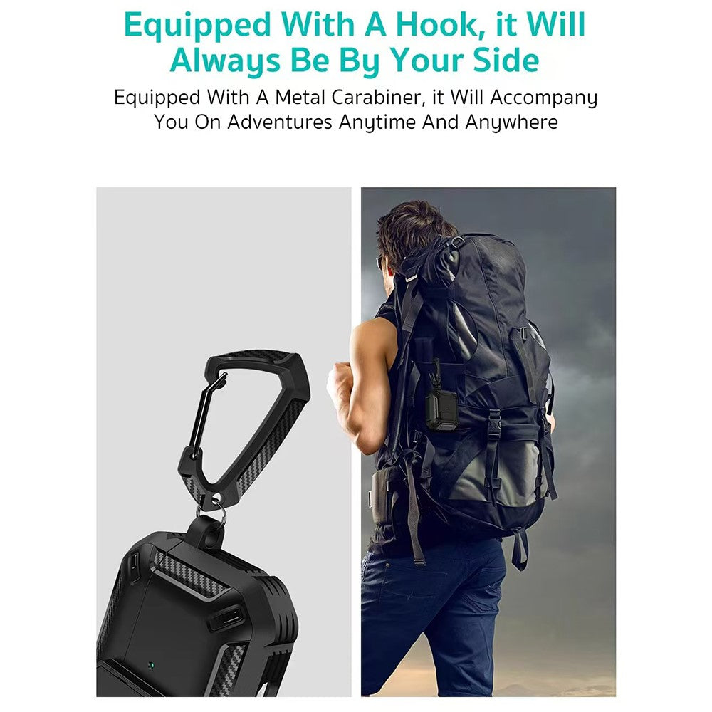 COTECI Compatible With  AirPods 5 / 4 Earbud Case Carbon Fiber PC + TPU Earphone Cover with Carabiner - Carbon Fiber Texture