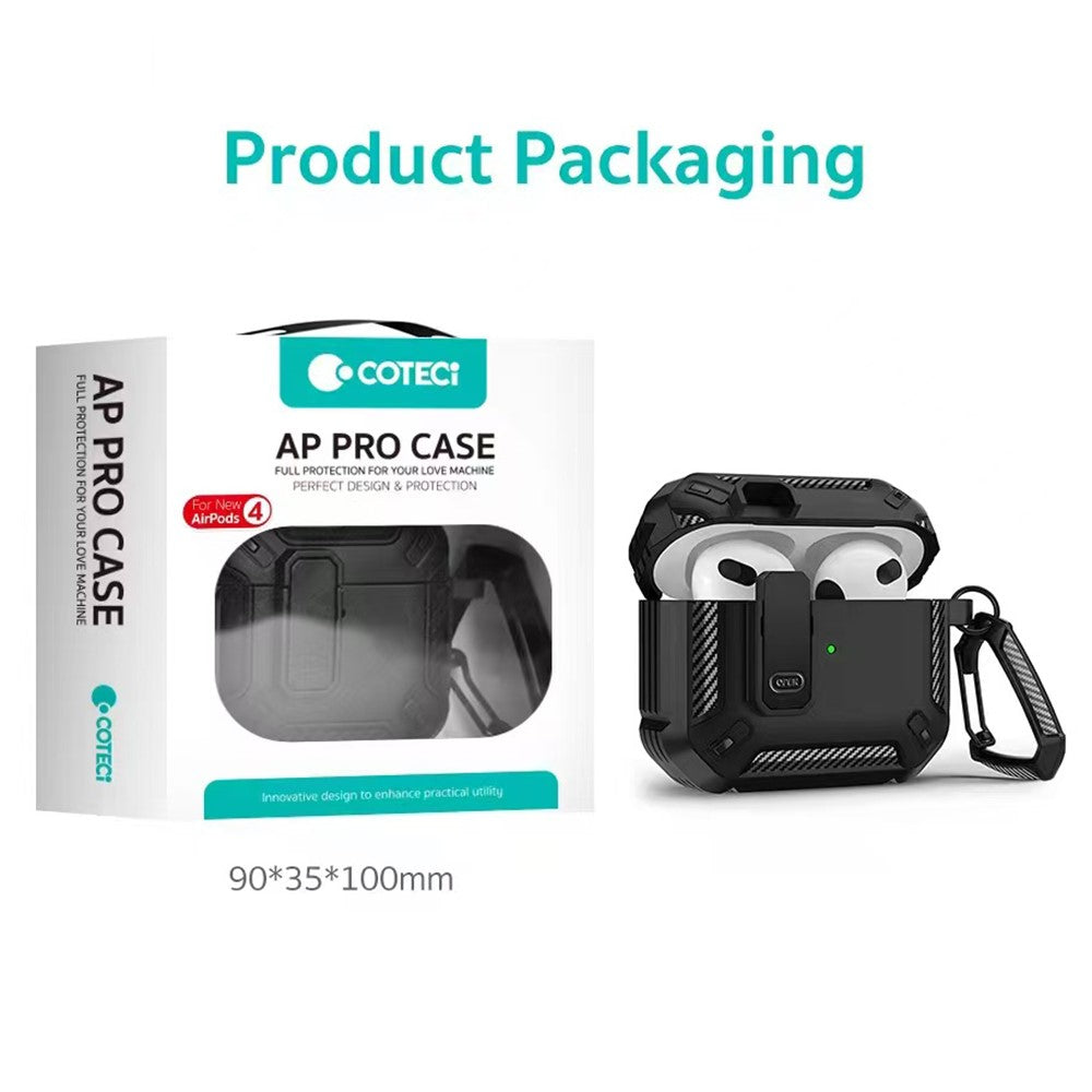 COTECI Compatible With  AirPods 5 / 4 Earbud Case Carbon Fiber PC + TPU Earphone Cover with Carabiner - Carbon Fiber Texture