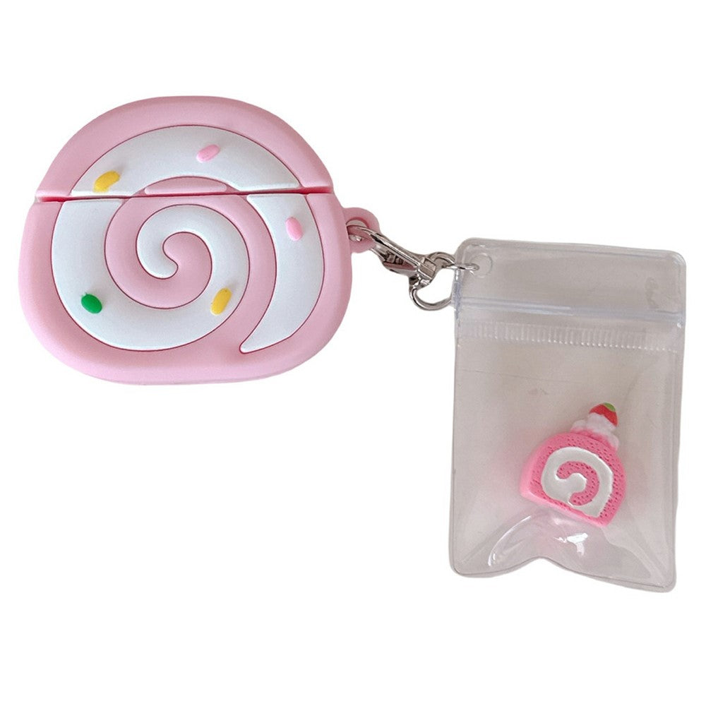 Compatible With  AirPods 5 / 4 Earphone Cover Pink Swiss Roll Shape PVC Protective Case with Pendant