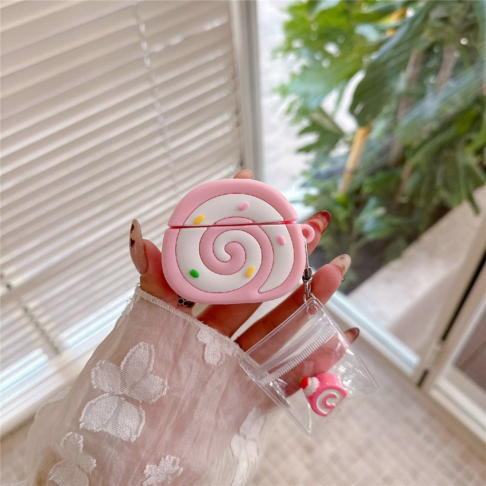 Compatible With  AirPods 5 / 4 Earphone Cover Pink Swiss Roll Shape PVC Protective Case with Pendant