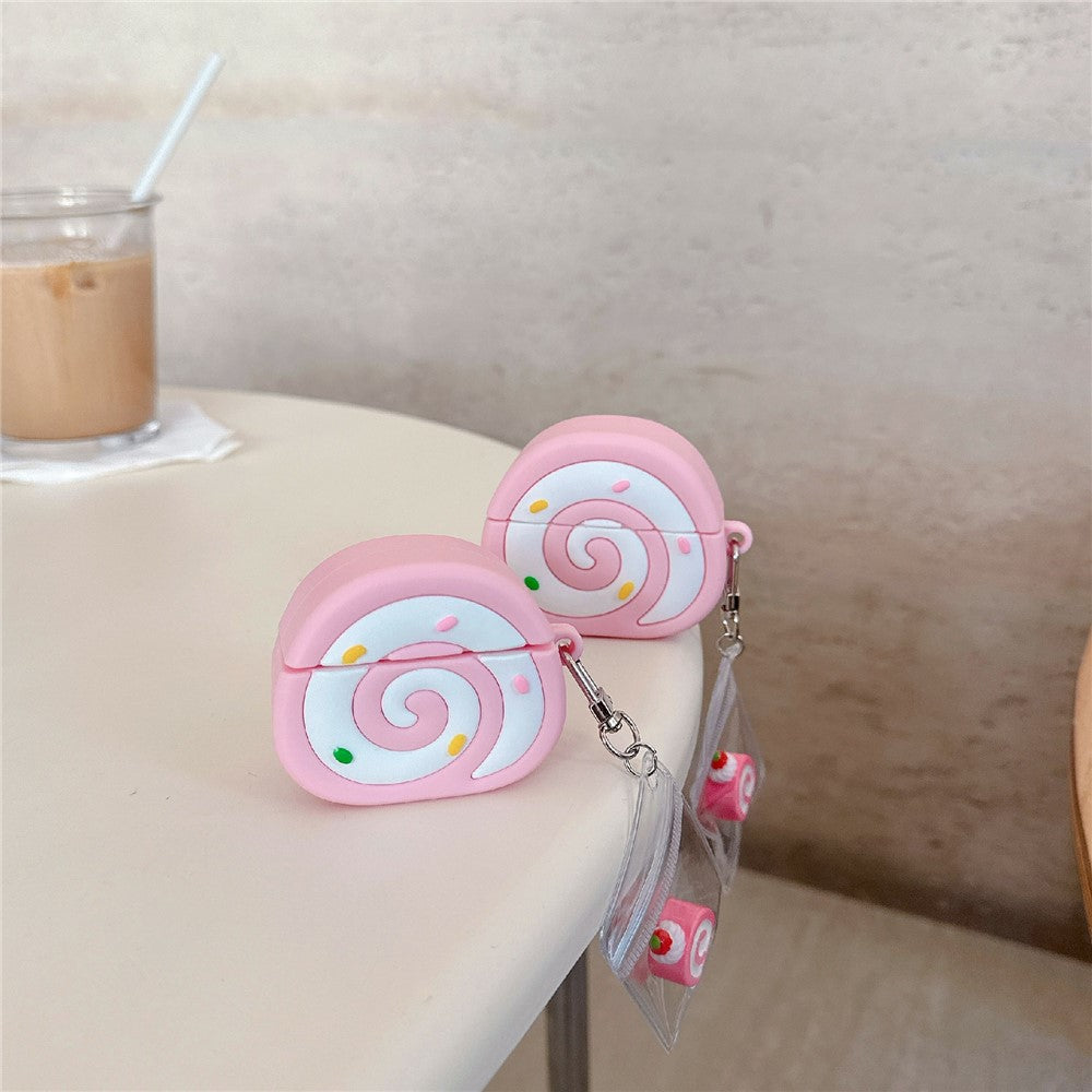 Compatible With  AirPods 5 / 4 Earphone Cover Pink Swiss Roll Shape PVC Protective Case with Pendant