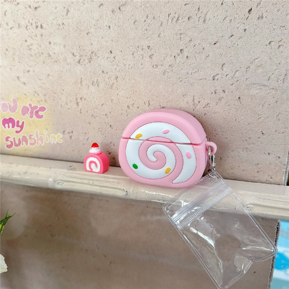 Compatible With  AirPods 5 / 4 Earphone Cover Pink Swiss Roll Shape PVC Protective Case with Pendant