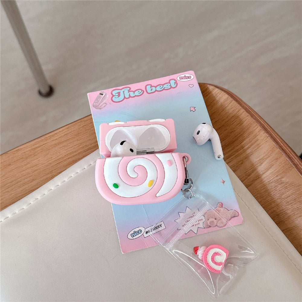 Compatible With  AirPods 5 / 4 Earphone Cover Pink Swiss Roll Shape PVC Protective Case with Pendant