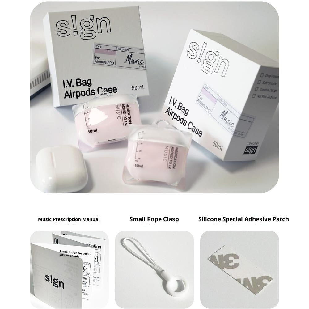 S!GN Compatible With  AirPods 5 / 4 Case Clear Liquid Silicone Drip Bag Earphone Cover with Lanyard  /  Stand  /  Charging Cable - Pink